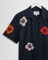 wax london men's Didcot - Navy Floral Applique Short-Sleeve Shirt