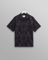 wax london men's Didcot - Navy Hawaiian Embroidered Short-Sleeve Shirt