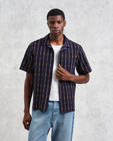 wax london men's Didcot - Navy Stripe Short-Sleeve Shirt