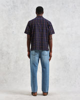 wax london men's Didcot - Navy Stripe Short-Sleeve Shirt