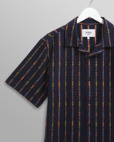 wax london men's Didcot - Navy Stripe Short-Sleeve Shirt