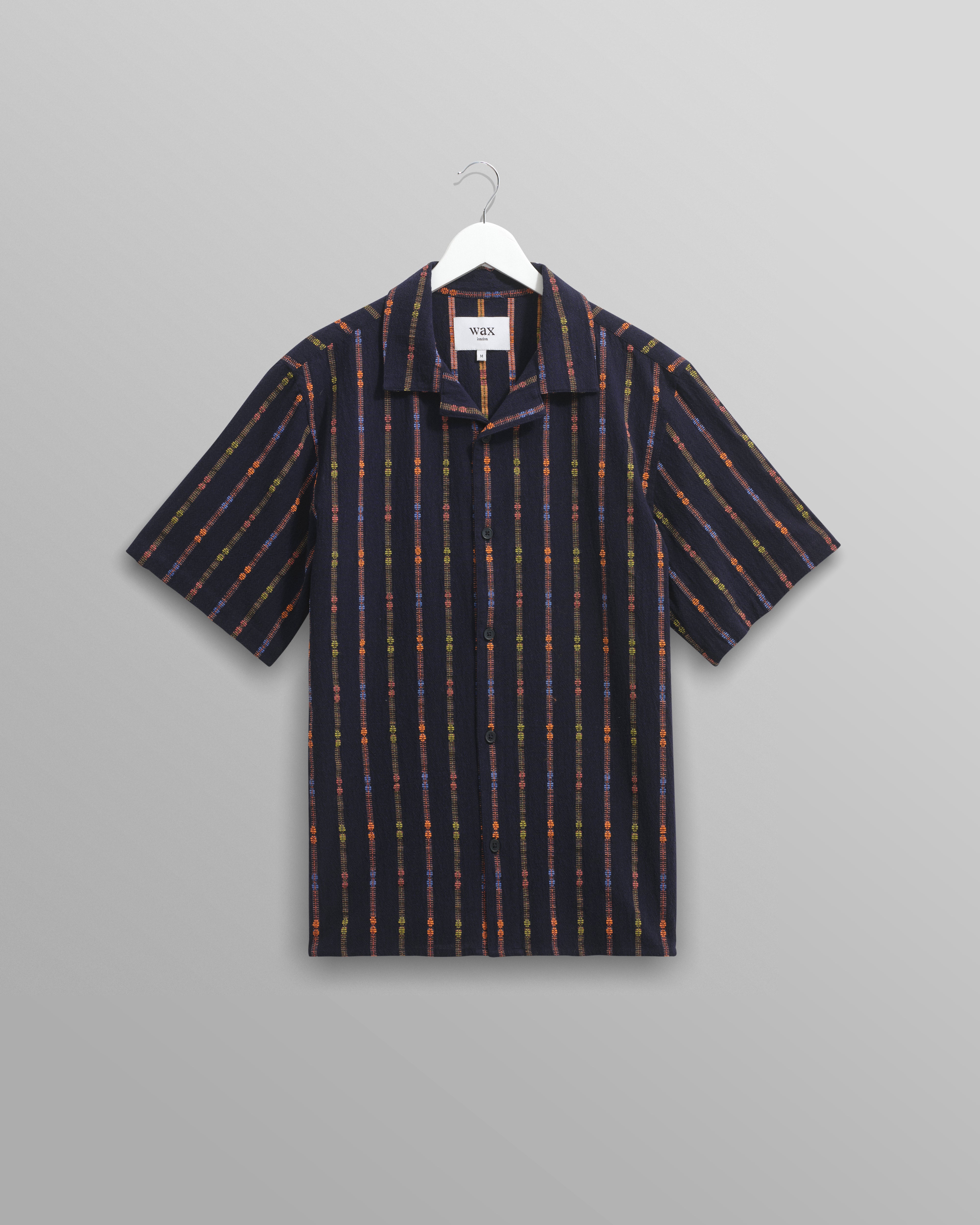 wax london men's Didcot - Navy Stripe Short-Sleeve Shirt