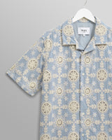 wax london men's Didcot - Pale Blue Intricate Lace Short-Sleeve Shirt