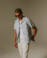 wax london men's Didcot - Pale Blue Intricate Lace Short-Sleeve Shirt