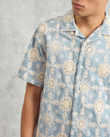 wax london men's Didcot - Pale Blue Intricate Lace Short-Sleeve Shirt