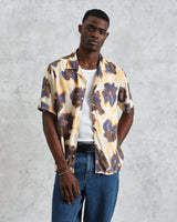 wax london men's Didcot - Peach Floral Blur Short-Sleeve Shirt