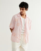 wax london men's Didcot - Pink Flower Embroidered Short-Sleeve Shirt