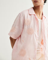 wax london men's Didcot - Pink Flower Embroidered Short-Sleeve Shirt