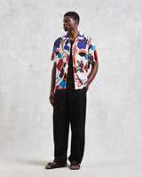 wax london men's Didcot - Red And Blue Scribble Print Short-Sleeve Shirt