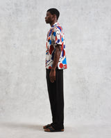 wax london men's Didcot - Red And Blue Scribble Print Short-Sleeve Shirt