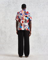 wax london men's Didcot - Red And Blue Scribble Print Short-Sleeve Shirt