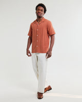 wax london men's Didcot - Rust Double-Weave Seersucker Short-Sleeve Shirt