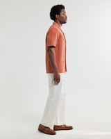 wax london men's Didcot - Rust Double-Weave Seersucker Short-Sleeve Shirt