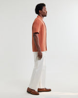 wax london men's Didcot - Rust Double-Weave Seersucker Short-Sleeve Shirt