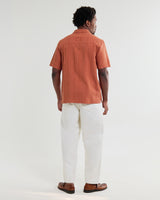 wax london men's Didcot - Rust Double-Weave Seersucker Short-Sleeve Shirt