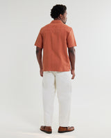 wax london men's Didcot - Rust Double-Weave Seersucker Short-Sleeve Shirt