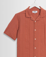 wax london men's Didcot - Rust Double-Weave Seersucker Short-Sleeve Shirt