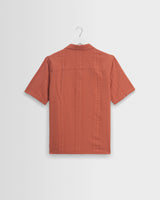 wax london men's Didcot - Rust Double-Weave Seersucker Short-Sleeve Shirt