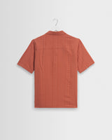 wax london men's Didcot - Rust Double-Weave Seersucker Short-Sleeve Shirt