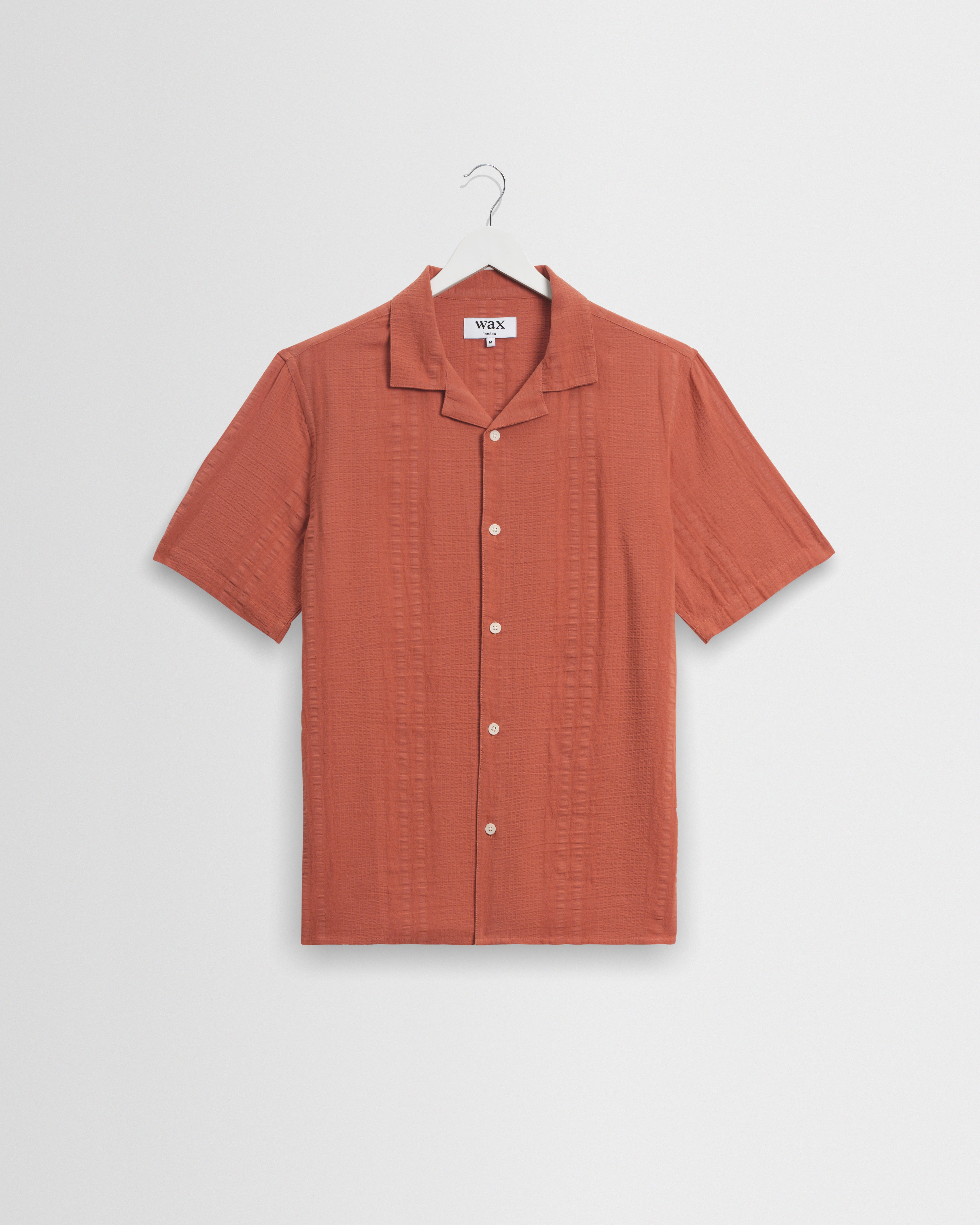 Men's Rust Seersucker Short-Sleeve Shirt | Wax London
