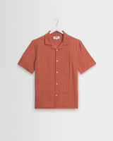 wax london men's Didcot - Rust Double-Weave Seersucker Short-Sleeve Shirt