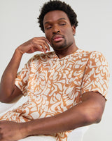 wax london men's Didcot - Tan And Beige Floral Viscose Short-Sleeve Shirt