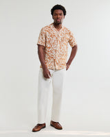 wax london men's Didcot - Tan And Beige Floral Viscose Short-Sleeve Shirt