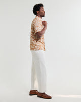 wax london men's Didcot - Tan And Beige Floral Viscose Short-Sleeve Shirt