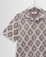 wax london men's Didcot - Taupe And Ecru Diamond Lace Short-Sleeve Shirt