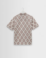 wax london men's Didcot - Taupe And Ecru Diamond Lace Short-Sleeve Shirt
