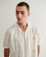 wax london men's Didcot - White Corded Lace Short-Sleeve Shirt