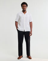 wax london men's Didcot - White Flower Embroidered Short-Sleeve Shirt