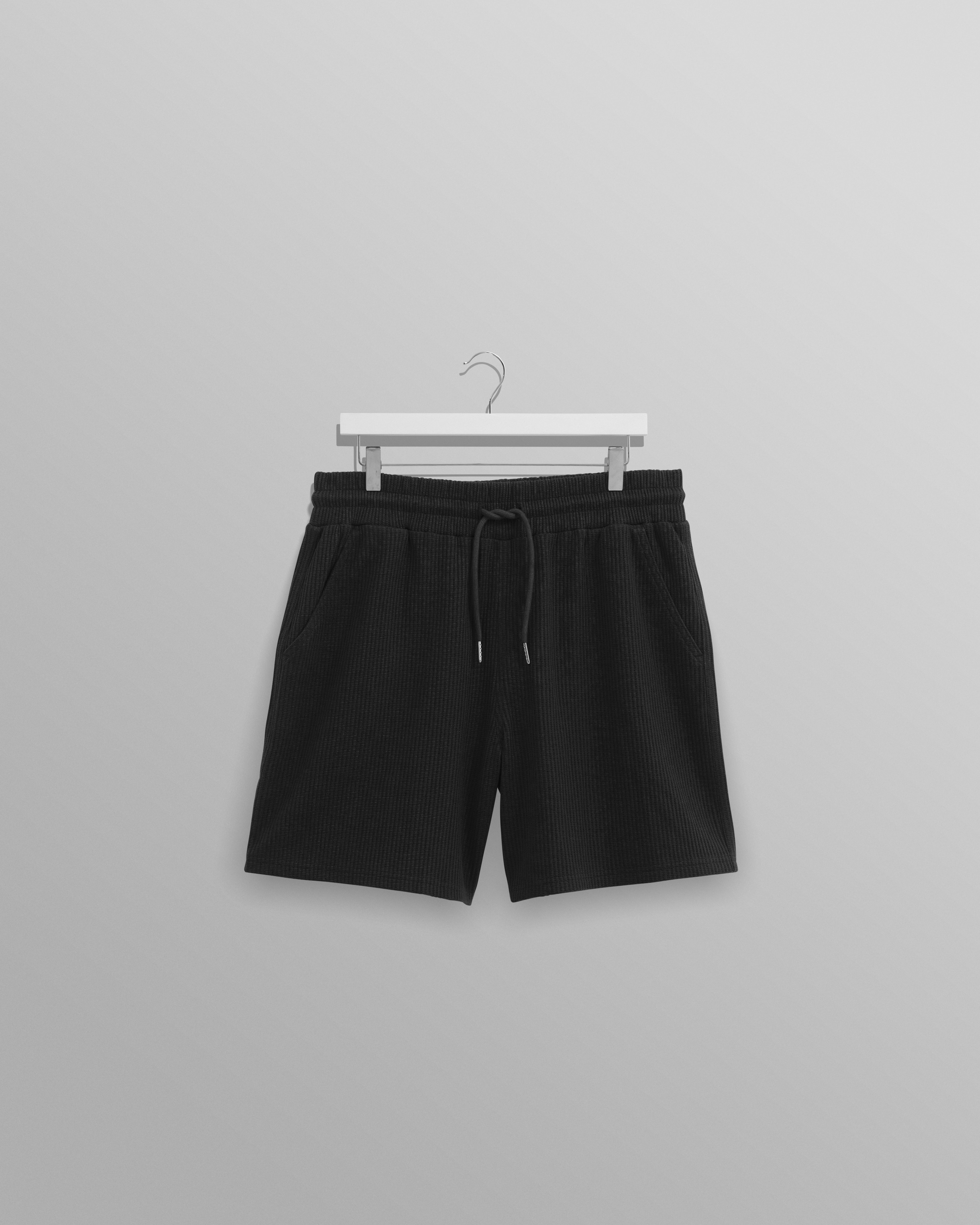 wax london men's Dudley - Black Textured Waffle Shorts