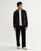 wax london men's Eldon - Black Floral Embroidered Cotton Twill Jacket