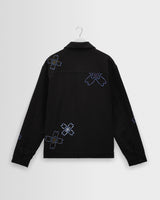 wax london men's Eldon - Black Floral Embroidered Cotton Twill Jacket