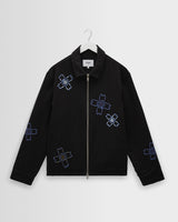wax london men's Eldon - Black Floral Embroidered Cotton Twill Jacket