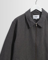 wax london men's Eldon - Dark Navy And Ecru Double-Faced Stripe Cotton Jacket