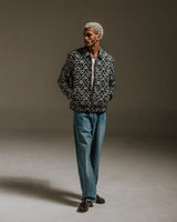 wax london men's Eldon - Navy Flower Stamp Jacquard Jacket