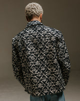 wax london men's Eldon - Navy Flower Stamp Jacquard Jacket