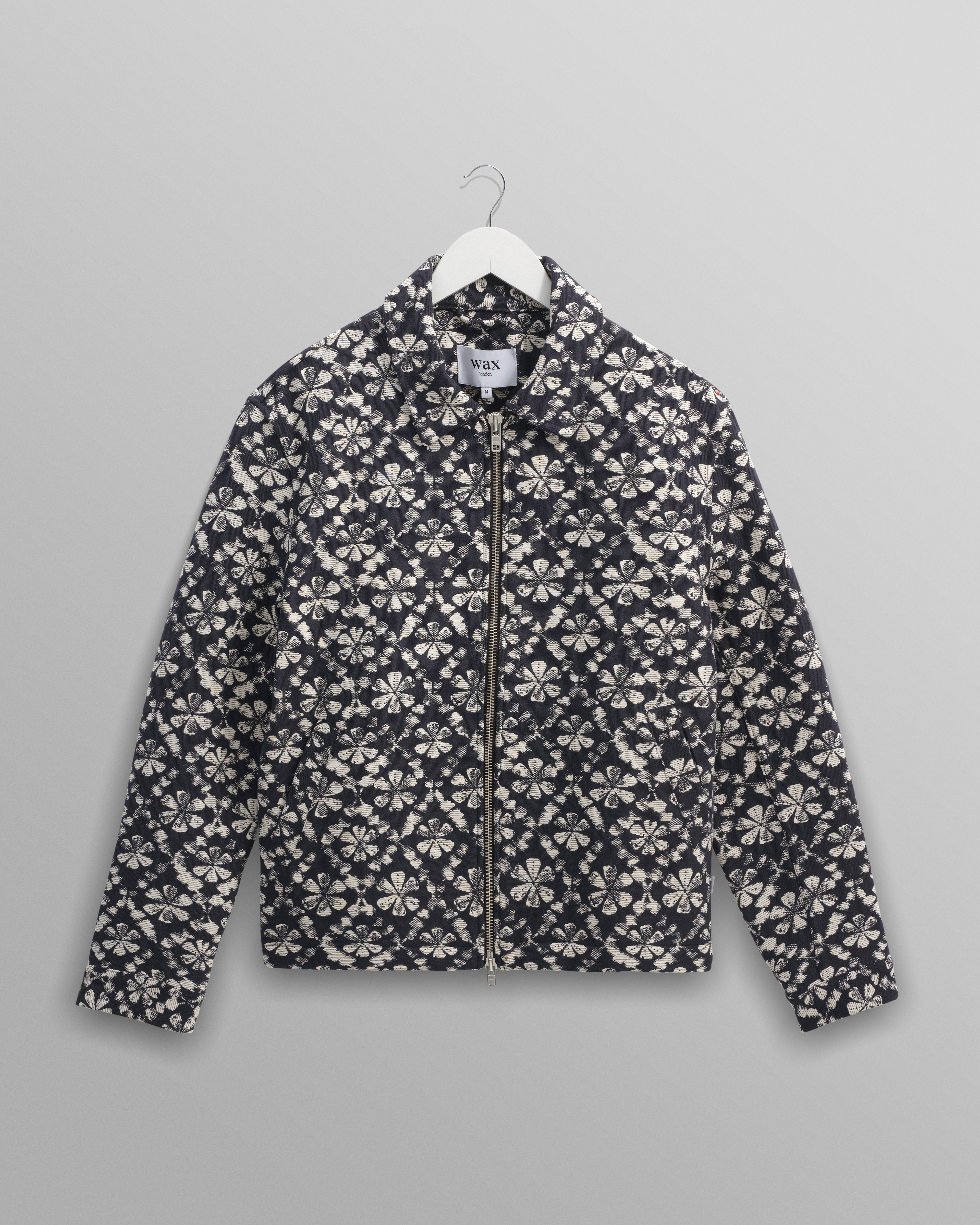 wax london men's Eldon - Navy Flower Stamp Jacquard Jacket