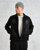 wax london men's Elm - Black Floral Embroidered Wool Jacket