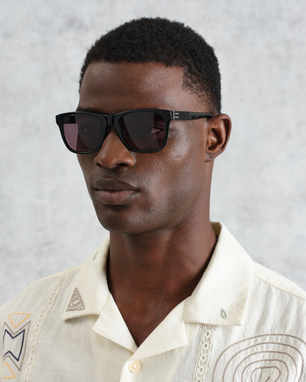 wax london men's Eltham - Black Acetate Square Sunglasses