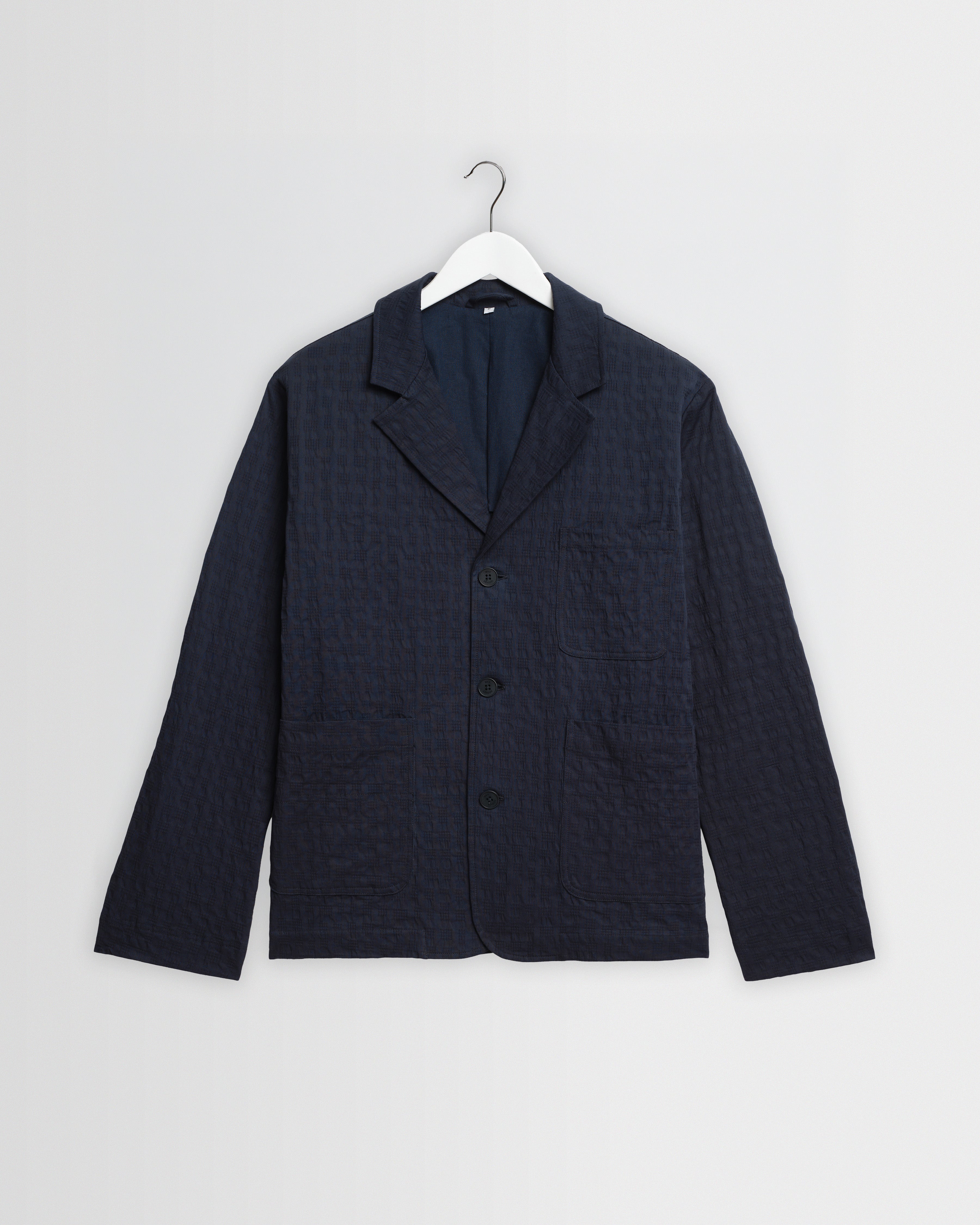 Men's Navy Dobby Cotton Blazer | Wax London