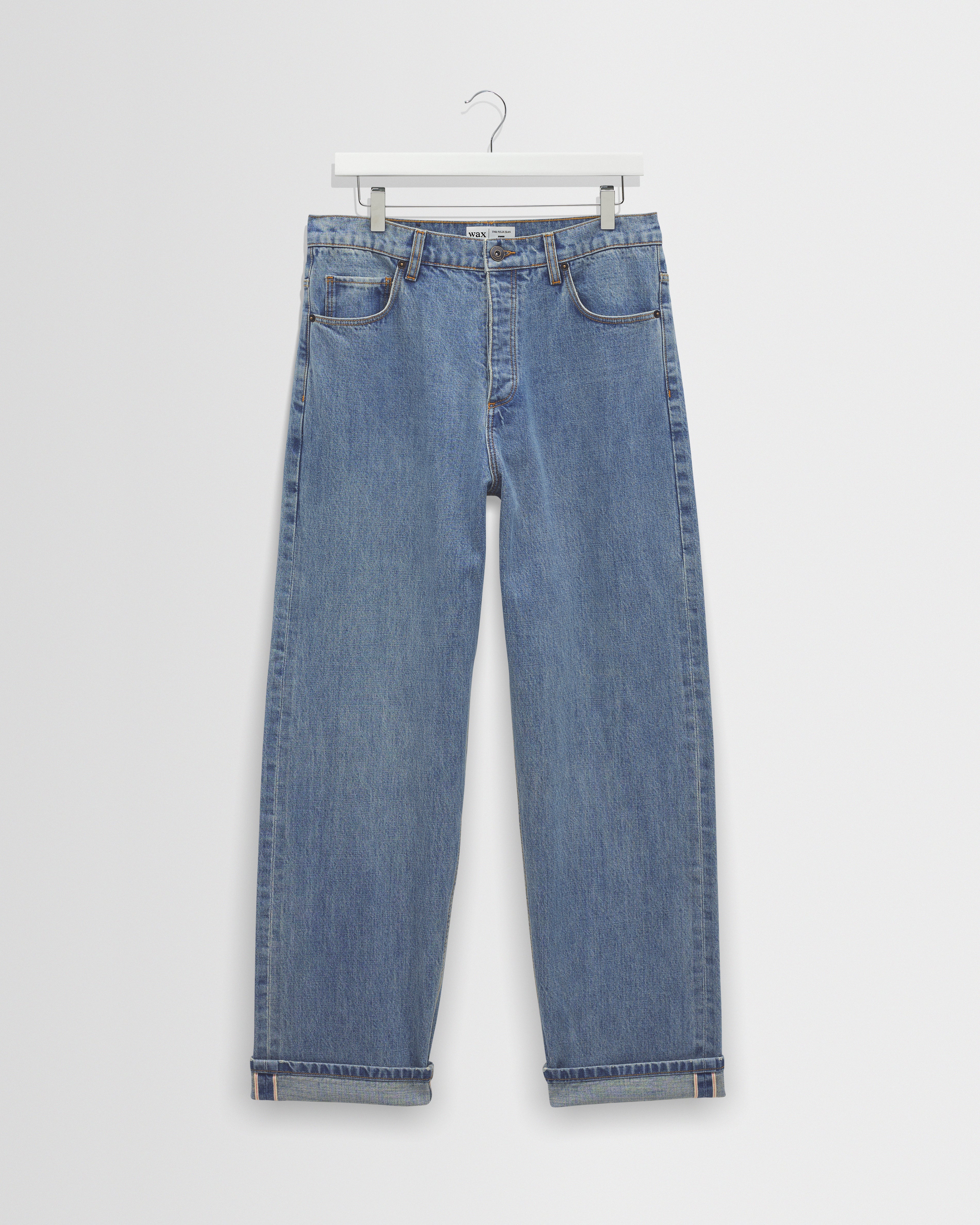 Men's Blue Wash Selvedge Loose Fit Denim Jeans | Wax London