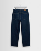 wax london men's Felix - Dark Vintage Blue Wash Loose Fit Denim Jeans