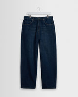 wax london men's Felix - Dark Vintage Blue Wash Loose Fit Denim Jeans