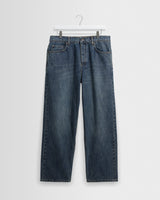 wax london men's Felix - Mid Blue Wash Selvedge Loose Fit Denim Jeans