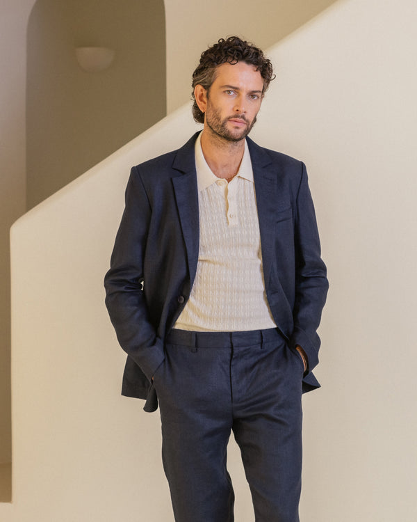 wax london men's Fintry - Midnight Navy Linen Blazer