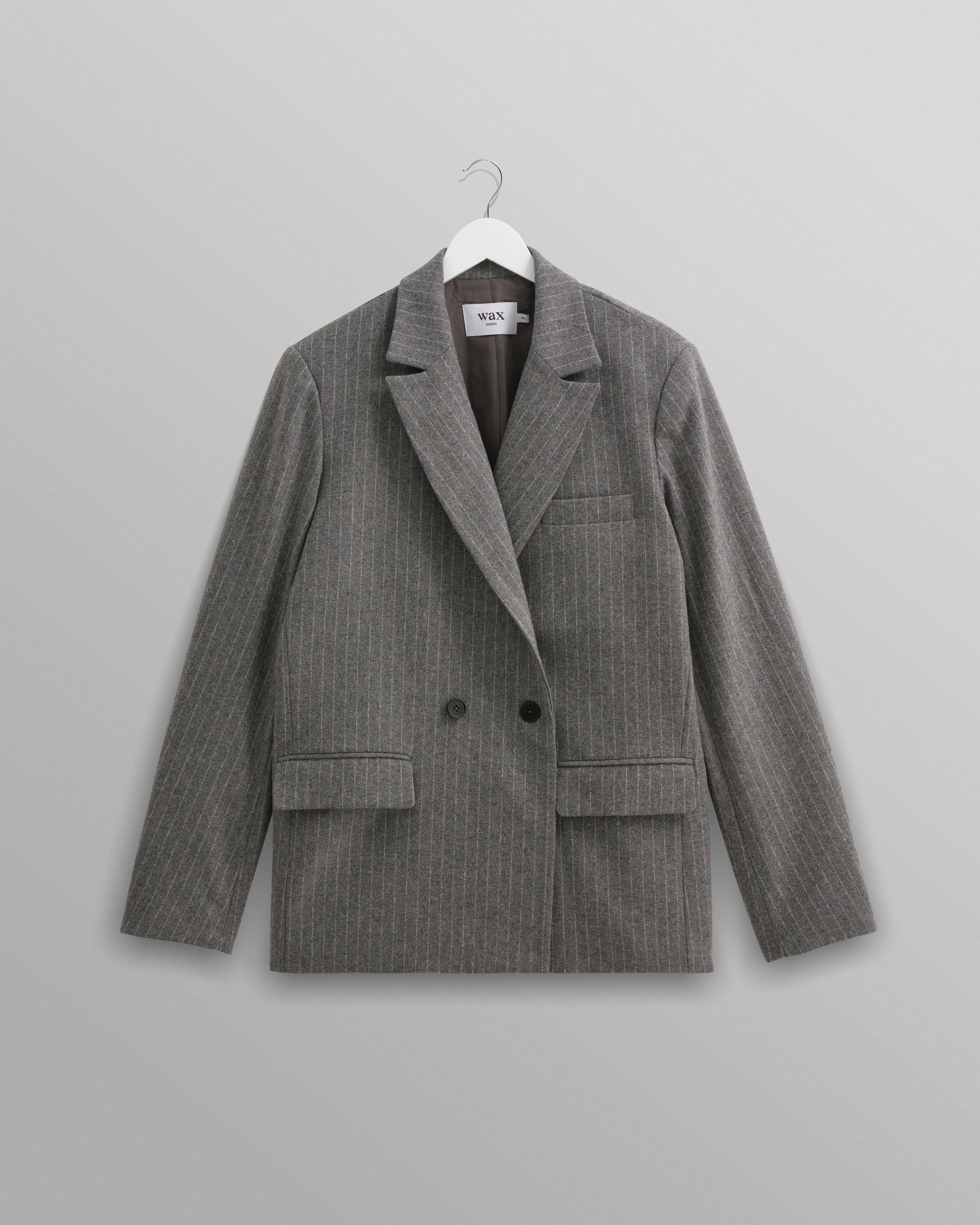 wax london men's Gekko - Charcoal Grey Pinstripe Wool Blazer