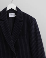wax london men's Gekko - Navy Pinstripe Wool Blazer